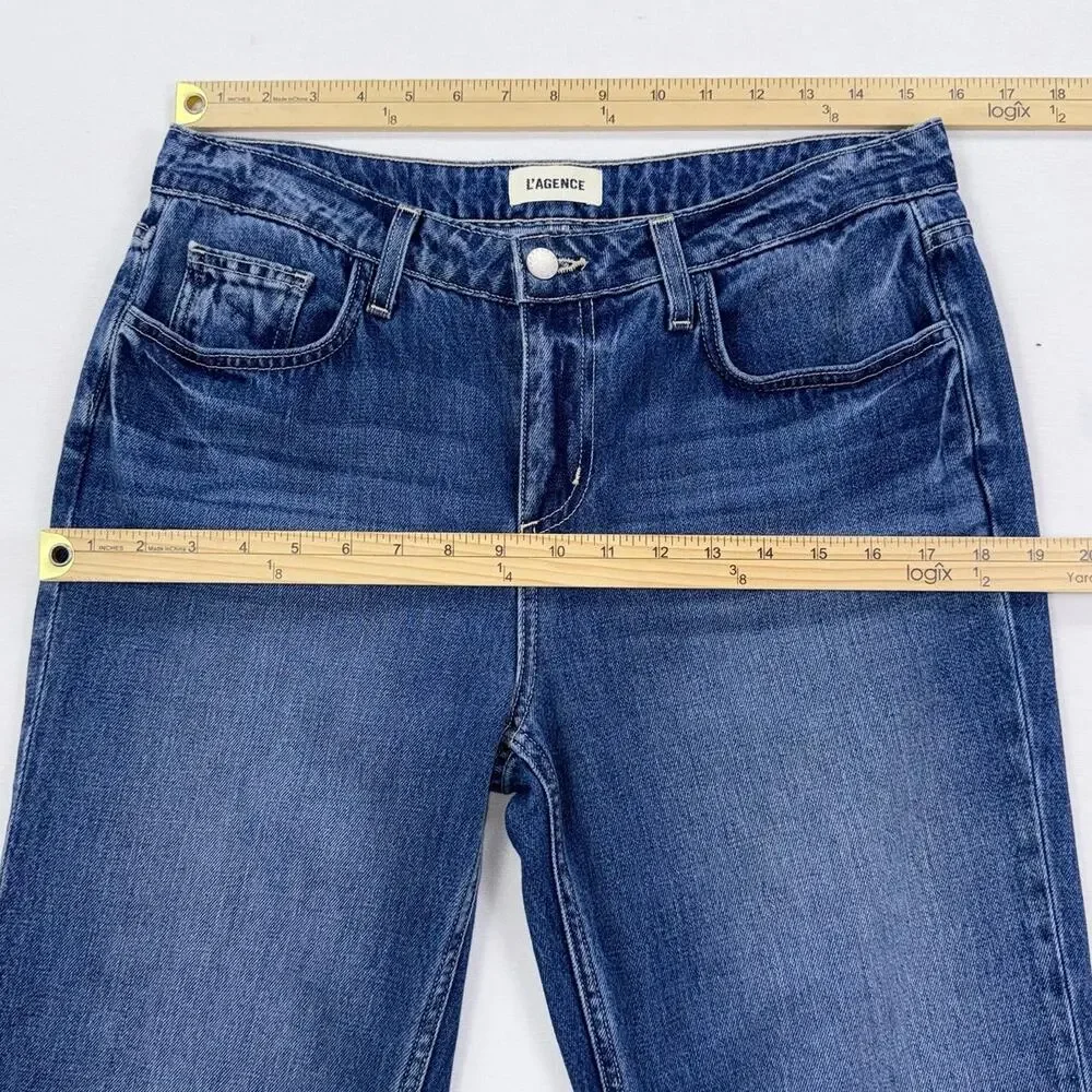 L'Agence Milana Low Rise Stovepipe Crop Straight Jean Raw Hem Women's 28 Blue